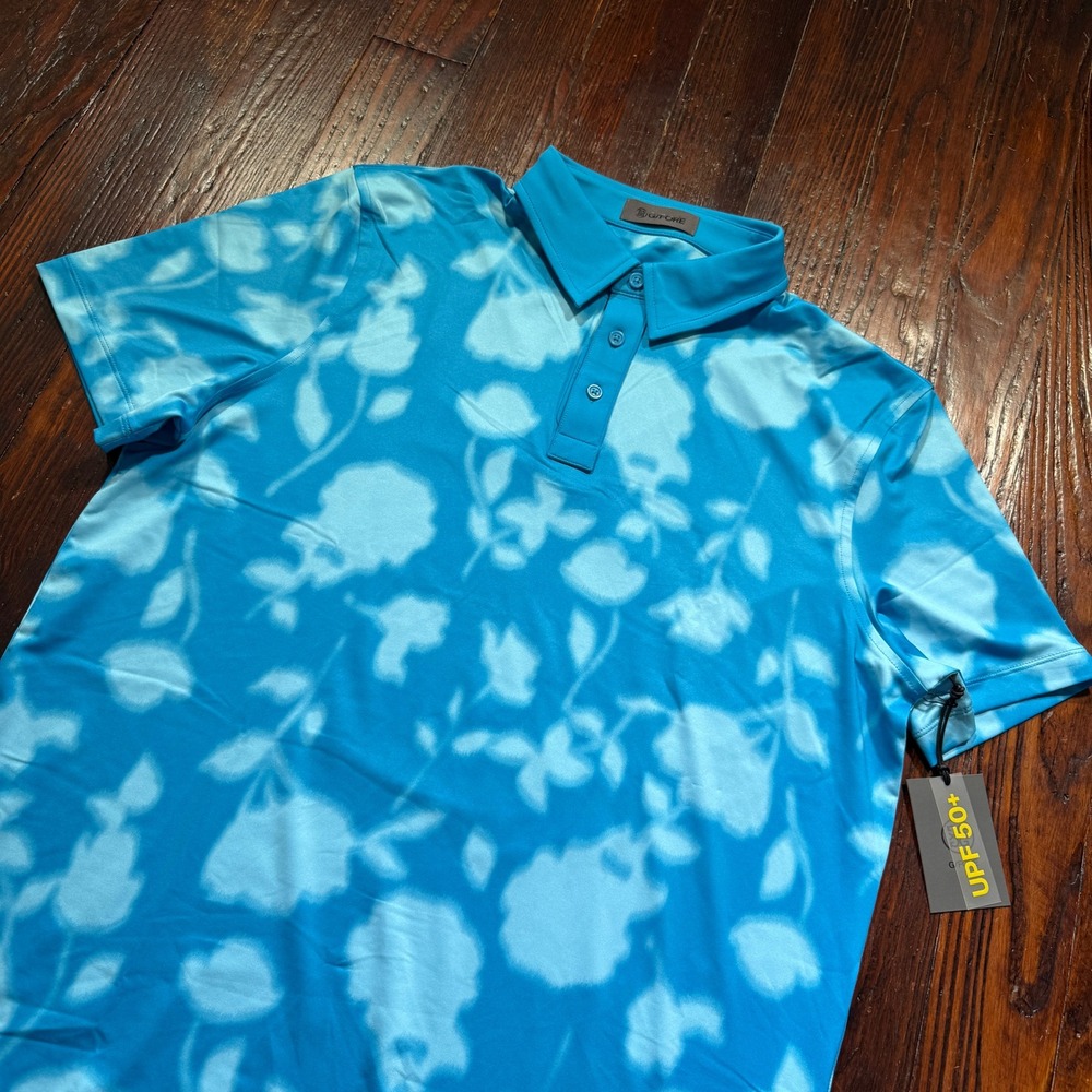 G/FORE Golf Polo Mens L Venet Blue Blurred Floral UPF 50+ G Fore NWT